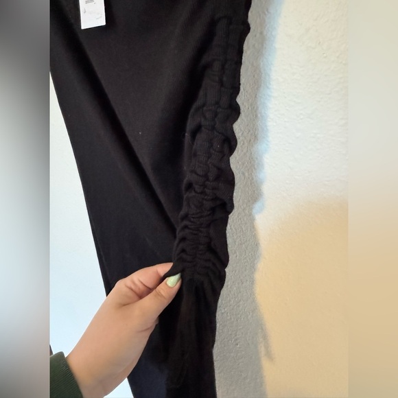 NEW Michael Stars Lisa Marie Midi Skirt Ruched Tie Ribbed Black Modal XS NWT - Picture 7 of 8